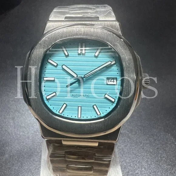 Custom Made Watch Nautilus Style Automatic Movement Silver Case Blue Dial NH35
